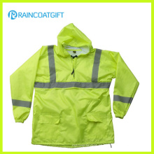 Cor de Fluorescência Impermeável Nylon PU Rain Jacket com Reflexivo